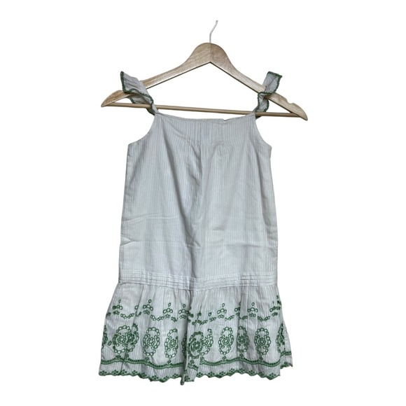 Gap Kids Girls White Striped Dress Green Embroidered Hem Sleeveless Size S - Picture 1 of 6